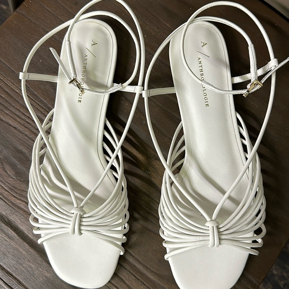 Anthropologie Strappy White Sandal Size: 7